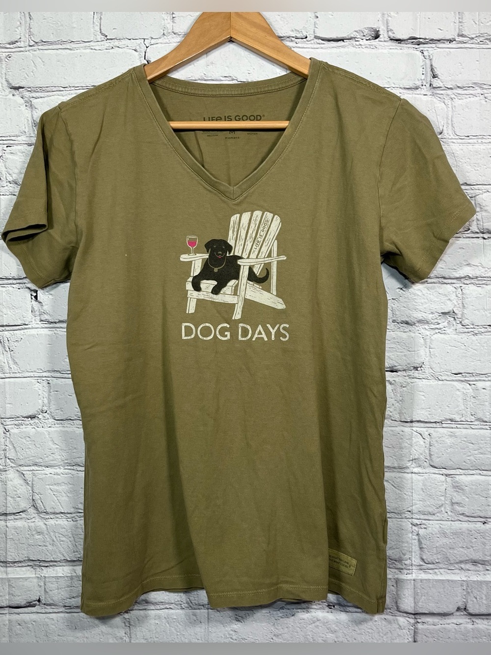 Life is Good Dog Days Crusher T Shirt Womens Size Medium Green Short Sleeve